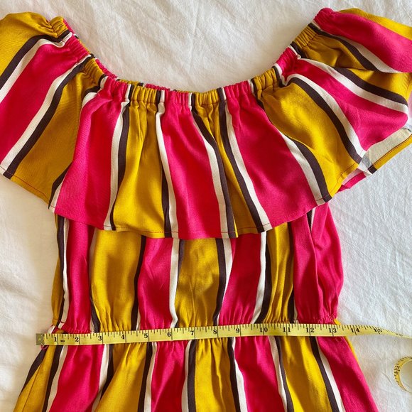 Bold Striped Ruffle Short Sleeve Tie Waist Maxi Multicolor - Size M - Picture 7 of 8